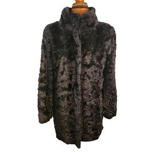 Vintage Doncaster Mid-Length Long Sleeve Black Faux Fur Coat Toggle Closure